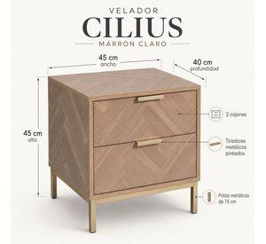 Velador Cilius Estilo Moderno Marrón Claro con Estructura Metálica y 2 Cajones