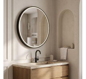 Espejo Marco Melalico Con Luz Led Touch Para Baño 60cm Negro
