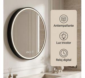 Espejo Marco Melalico Con Luz Led Touch Para Baño 60cm Negro