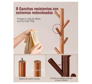 Perchero Colgador De Pie Madera 8 Ganchos Armable 172x38cm