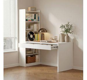 Escritorio Rocio Moderno Con Estantería Lateral 2 Cajones Blanco