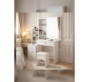 Tocador Madera Con Espejo Movible 100*40*131cm Con Taburete