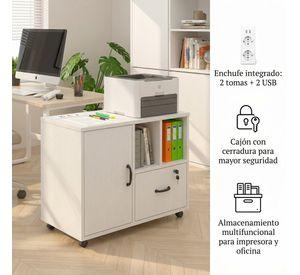 Mueble De Oficina Archivador Con Llave Con Rueda Con Enchufe Blanco