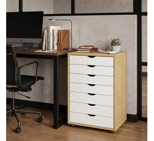 Mueble Para Oficina Cajonera 7 Tiras Archivador Con Rueda Color Marrón Claro