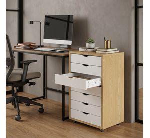 Mueble Para Oficina Cajonera 7 Tiras Archivador Con Rueda Color Marrón Claro