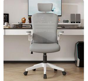 Silla Escritorio Ergonómica con Reposacabezas Apoyabrazos Ajustables  y Malla Transpirable Blanca