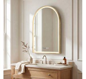 Espejo Marco Melalico Con Luz Led Touch Para Baño 50x70cm Dorado