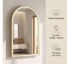 Espejo Marco Melalico Con Luz Led Touch Para Baño 50x70cm Dorado