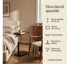 Mesa Lateral Jacinta Altura Ajustable Resistente Con Piston Marrón