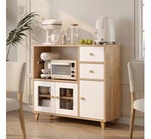 Aparador Buffet De Cocina Comedor Puerta De Vidrio 90cm Marrón