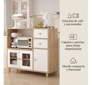 Aparador Buffet De Cocina Comedor Puerta De Vidrio 90cm Marrón