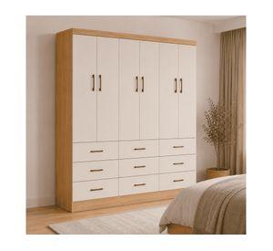 Clóset 6 puertas 9 cajones roble beige 180x40x199 cm