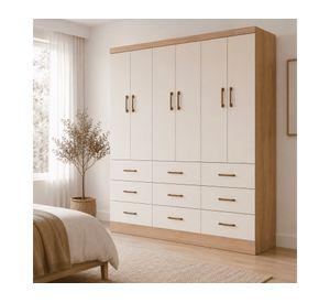 Clóset 6 puertas 9 cajones roble beige 180x40x199 cm