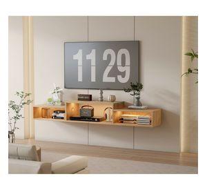 Rack Tv Flotante 150x28x16cm Con Luz Variable Y Enchufe Negro
