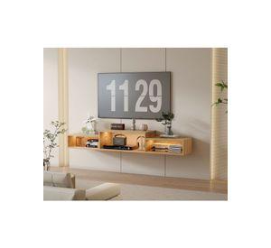 Rack Tv Flotante 150x28x16cm Con Luz Variable Y Enchufe Negro