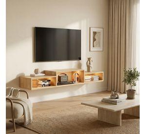 Rack Tv Flotante 150x28x16cm Con Luz Variable Y Enchufe Negro