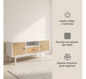 Rack Tv 140x40x48cm 1 Tiras 2 Puerta Melamina Tejido Eeuu