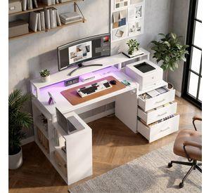 Escritorio Homeoffice Estacion Del Trabajo Con Luz Y Enchufe Color Blanco