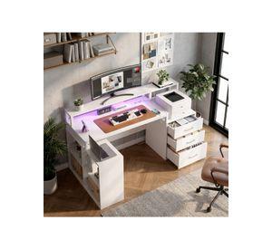 Escritorio Homeoffice Estacion Del Trabajo Con Luz Y Enchufe Color Blanco