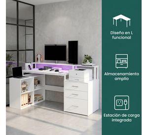 Escritorio Homeoffice Estacion Del Trabajo Con Luz Y Enchufe Color Blanco