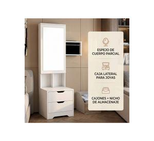 Velador Alto 160x40x50cm Con Espejo Y Espacio Para Almacenar Mate Blanco Con Joyero