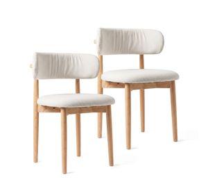Pack 2 Sillas Para Comedor Madera Tapizada Moderna Respaldo Siena Beige