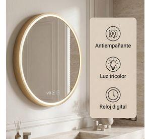 Espejo Marco Melalico Con Luz Led Touch Para Baño 60cm Dorado