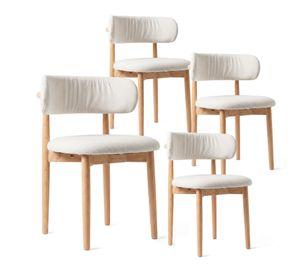 Pack 4 Sillas Para Comedor Madera Tapizada Moderna Respaldo Siena Beige