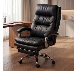 Silla Oficina Gerencial Asiento De Cuero Pata Acero Premium Negro Cuero Sintético