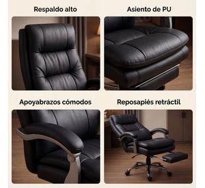 Silla Oficina Gerencial Asiento De Cuero Pata Acero Premium Negro Cuero Sintético
