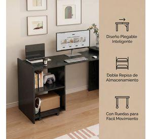 Escritorio Plegable Para Studio 140x44x80 Con Dos Repisa Negro