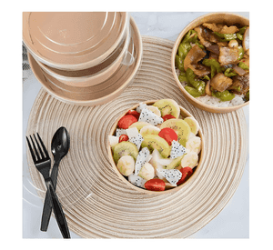 Bowl kraft con tapa plástica 750ml pack 100 unidades Marrón