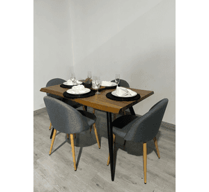 Pack 4 Sillas de Comedor Nordica Gabrielle Tapizada en Lino con Patas Metal
