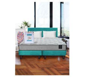 Combo Cama Cannon 2 Plazas Textil + Respaldo Tela Turquesa