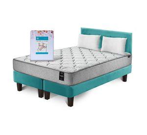 Combo Cama Cannon 2 Plazas Textil + Respaldo Tela Turquesa