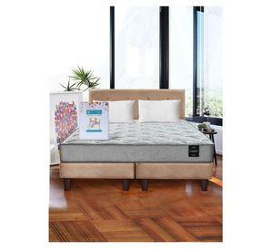 Combo Cama Cannon 2 Plazas Textil + Respaldo Tela Beige