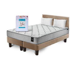 Combo Cama Cannon 2 Plazas Textil + Respaldo Tela Beige
