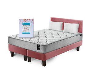 Combo Cama Cannon 2 Plazas Textil + Respaldo Tela Rosa