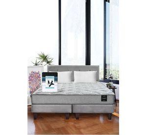 Combo Cama Cannon 2 Plazas Textil + Respaldo Tela Gris