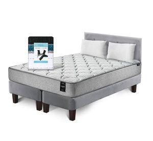 Combo Cama Cannon 2 Plazas Textil + Respaldo Tela Gris
