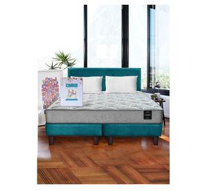 Combo Cama Cannon 2 Plazas Textil + Respaldo Tela Azul Petroleo