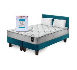 Combo Cama Cannon 2 Plazas Textil + Respaldo Tela Azul Petroleo