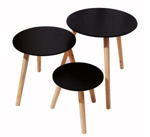 Set 3 mesas de centro madera negra