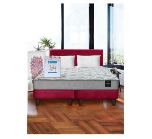 Combo Cama Cannon 2 Plazas Textil + Respaldo Tela Burdeo