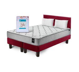 Combo Cama Cannon 2 Plazas Textil + Respaldo Tela Burdeo