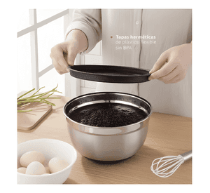 Set 3 bowls con tapa acero inoxidable antideslizante