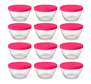 Set 12 bowls tazon contenedor de vidrio con tapa aperitivos