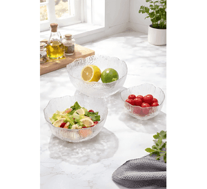 Set 3 bowls ensaladera vidrio texturizado cocina elegante