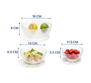 Set 3 bowls ensaladera vidrio texturizado cocina elegante