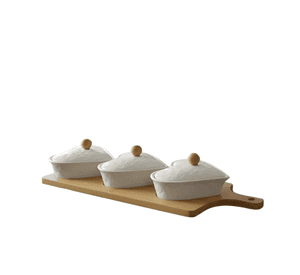 Set 3 cuencos de cerámica con base de bambú
